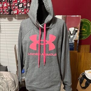 Under Armour Heather Gray Hoodie with Vibrant Pink Accents